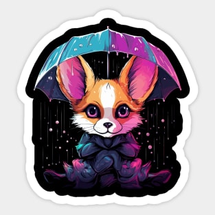 Fennec Fox Rainy Day With Umbrella Sticker